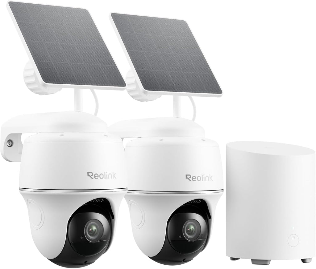 2K WLAN Überwachungskamera Set Home Hub Mini mit 2x Argus PT Lite 360° Schwenkbar Solarpanel KI-Erkennung Akkubetrieb