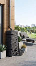 Regenwasser Wandtank Eco 650L Anthrazit Kunststoff rechteckig Wandmontage mit Wasserhahn 79x57x168 cm