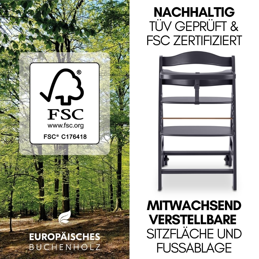 Babyhochstuhl Beta+ Newborn Set Deluxe mit Bouncer Essbrett und Sitzpolster aus Buchenholz bis 90 kg