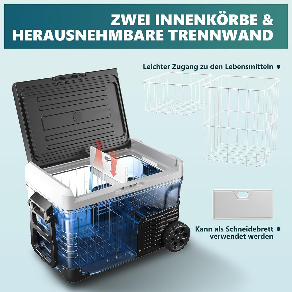 Kompressor Kühlbox 35L Auto Kühlschrank 12V 24V 220V -20 bis 20°C mit App Steuerung Rollen für Camping