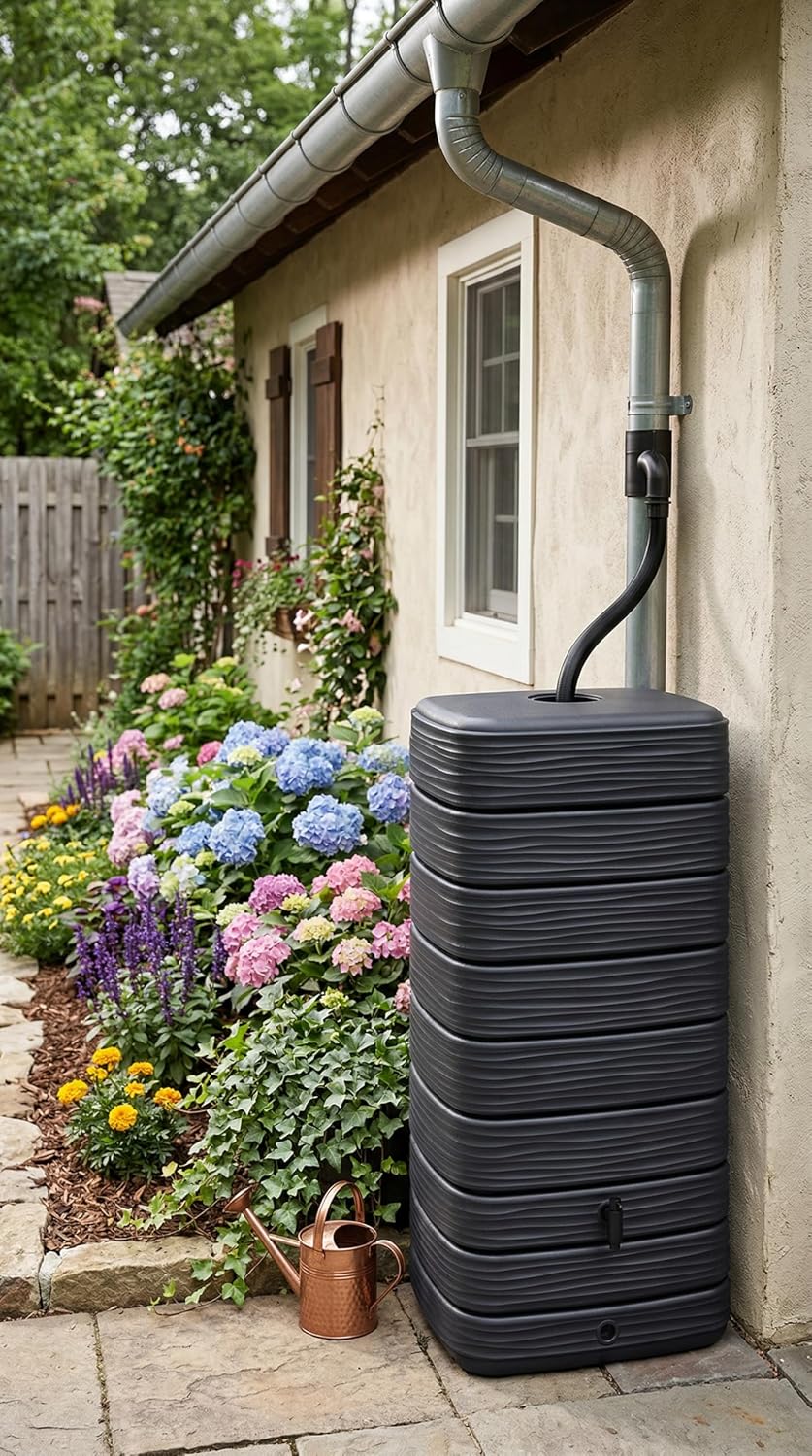 Regenwasser Wandtank Eco 650L Anthrazit Kunststoff rechteckig Wandmontage mit Wasserhahn 79x57x168 cm