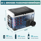 Kompressor Kühlbox 35L Auto Kühlschrank 12V 24V 220V -20 bis 20°C mit App Steuerung Rollen für Camping