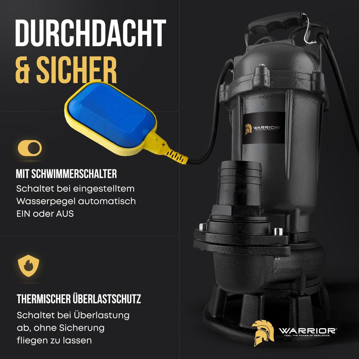 Schmutzwasserpumpe WQD1500 1500W mit Schneidwerk 26400 l/h 20 m 2 Zoll Gewebeschlauch Tragetasche