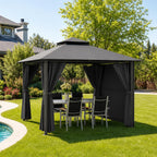 Pavillon 3 x 3 m Grillpavillon erweiterbar auf 3 x 4,8 m mit verstellbarer Markise 1,8 m Stahlgestell 4 Seitenwände