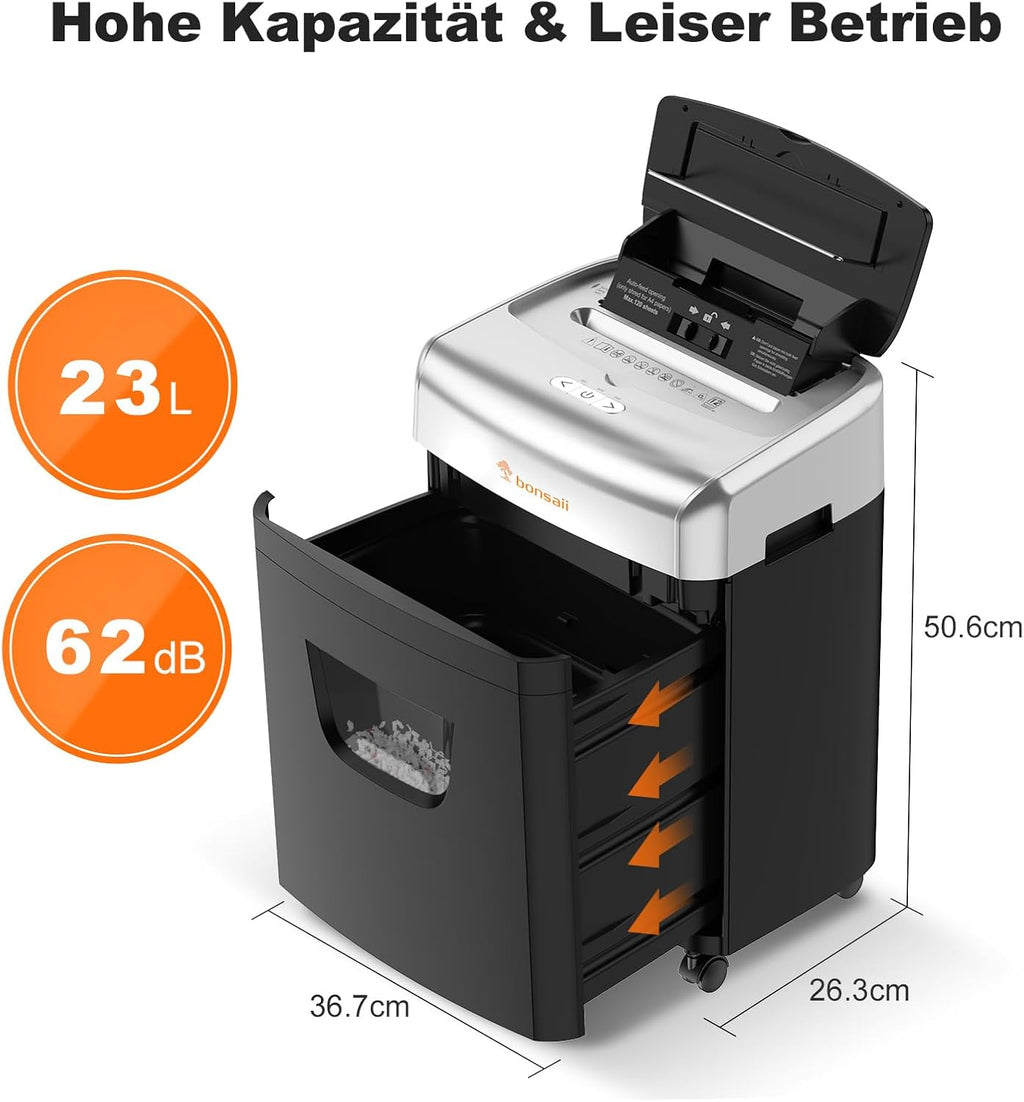 Aktenvernichter Autofeed Mikroschnitt P-4 C233-B 120 Blatt 23 Liter 62 dB Büro Schredder mit automatischem Einzug