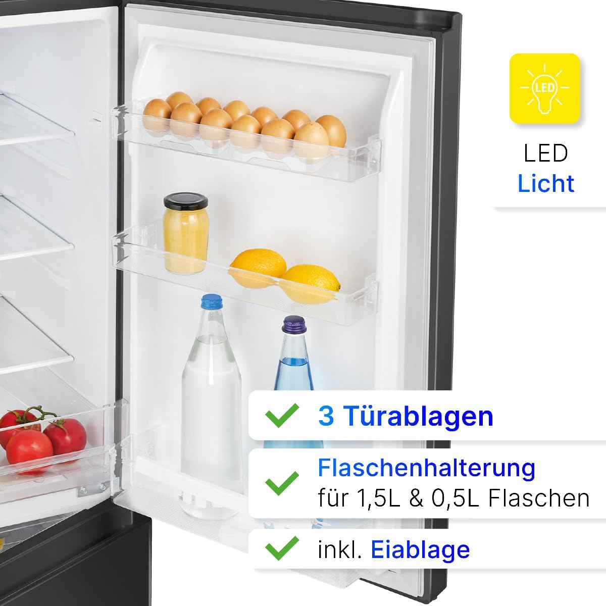 Kühlschrank mit Gefrierfach 175L KG 320.2 143cm 39dB freistehend 3 Ablagen 3 Gefrierschubladen Türanschlag wechselbar