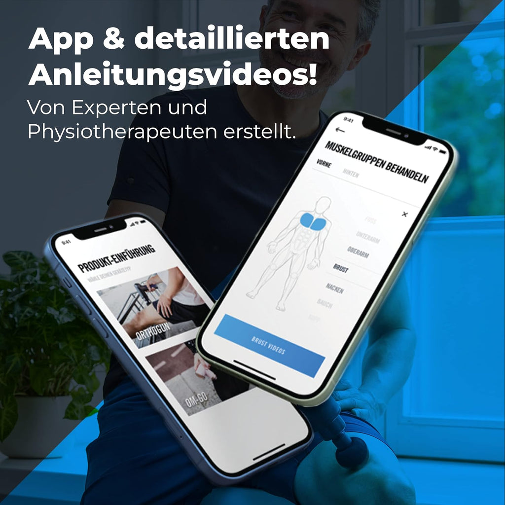 Massagepistole OrthoGun 3.0 160W 5 Intensitäten 7 Aufsätze Akku 360 Min Laufzeit inkl Koffer