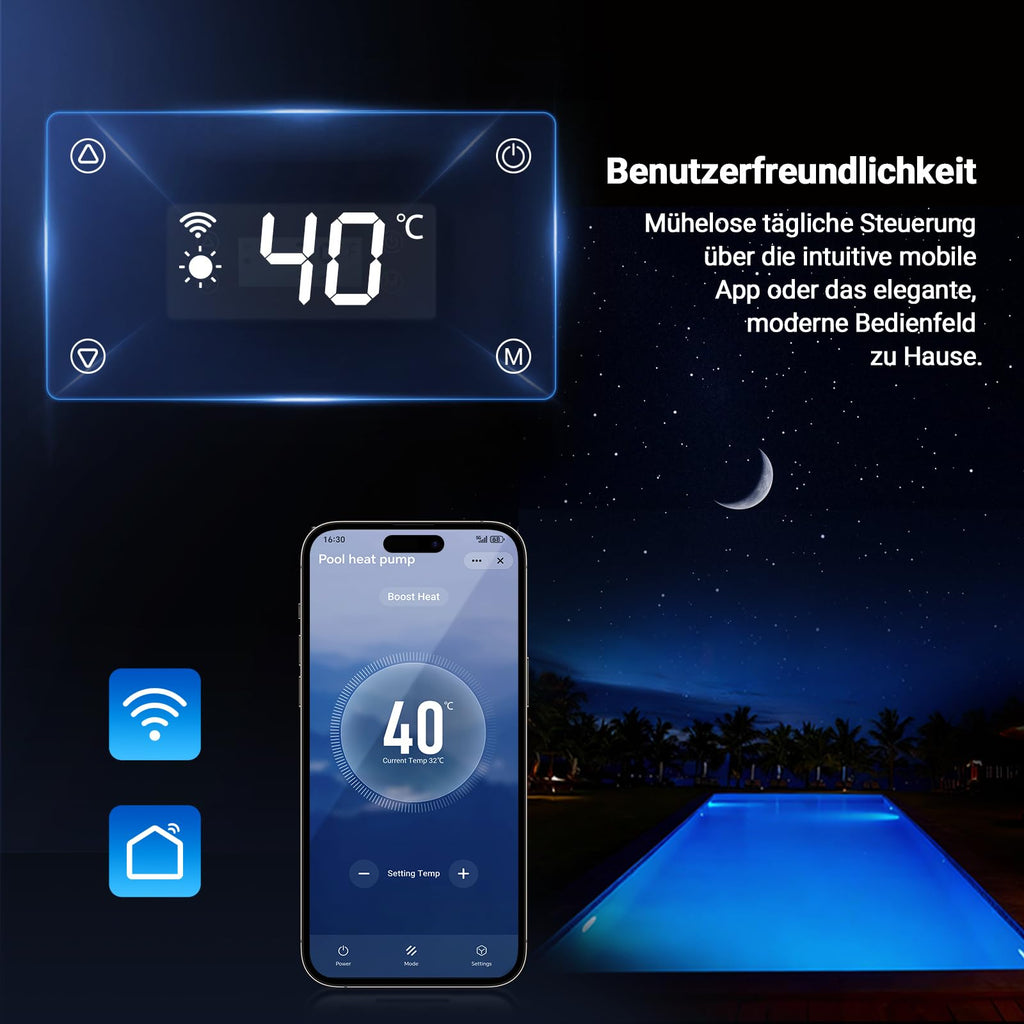 Pool Wärmepumpe H5 5 kW für Pools bis 20 m³ COP 5,51 Heizen Kühlen WLAN Steuerung Titan-Wärmetauscher