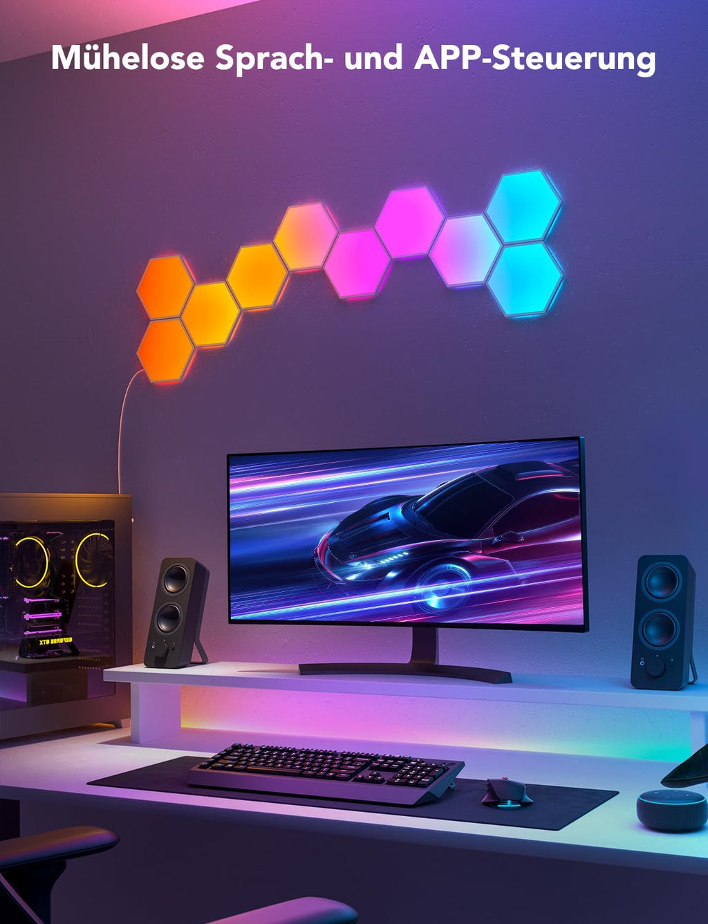 LED Hexagon Panel 10er Set RGBIC Wandleuchte Gaming Beleuchtung 36W WLAN App Alexa Google Assistant Musik Sync