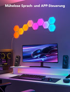 LED Hexagon Panel 10er Set RGBIC Wandleuchte Gaming Beleuchtung 36W WLAN App Alexa Google Assistant Musik Sync