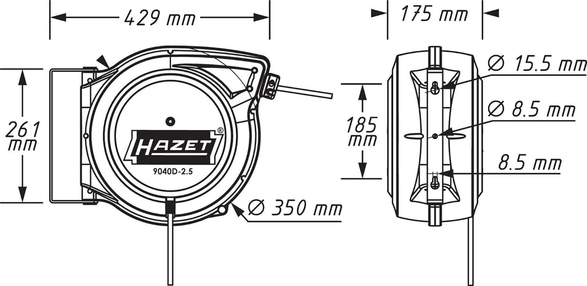 Kabelaufroller 9040D-2.5 20 m für 230 V AC mit automatischer Führung und gebremstem Aufwickeln