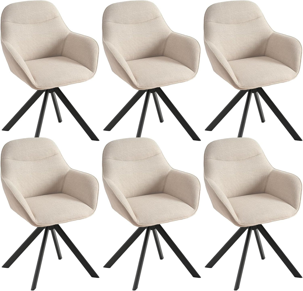 Drehbare Esszimmerstühle 6er Set 360 Grad drehbar Armlehne Leinen Metallgestell JOD01370AAA-6