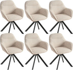 Drehbare Esszimmerstühle 6er Set 360 Grad drehbar Armlehne Leinen Metallgestell JOD01370AAA-6