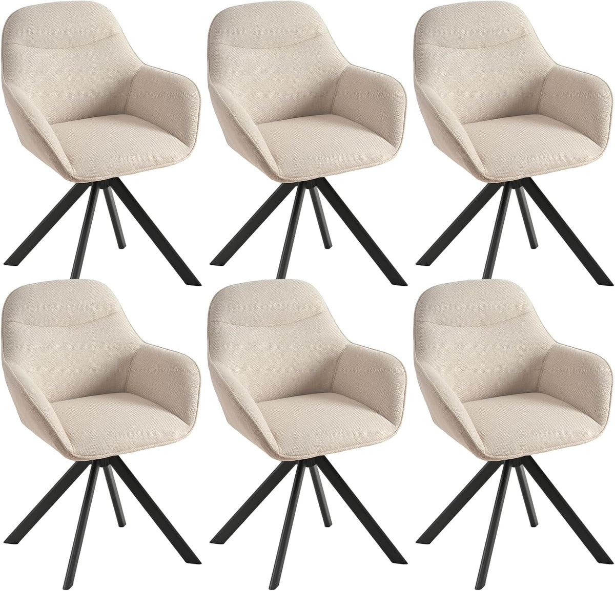 Drehbare Esszimmerstühle 6er Set 360 Grad drehbar Armlehne Leinen Metallgestell JOD01370AAA-6