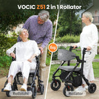 2-in-1 Rollator und Transportstuhl V-RL-Z51-E-BK faltbar aus Aluminium mit Sitz und Outdoor-Reifen bis 136 kg