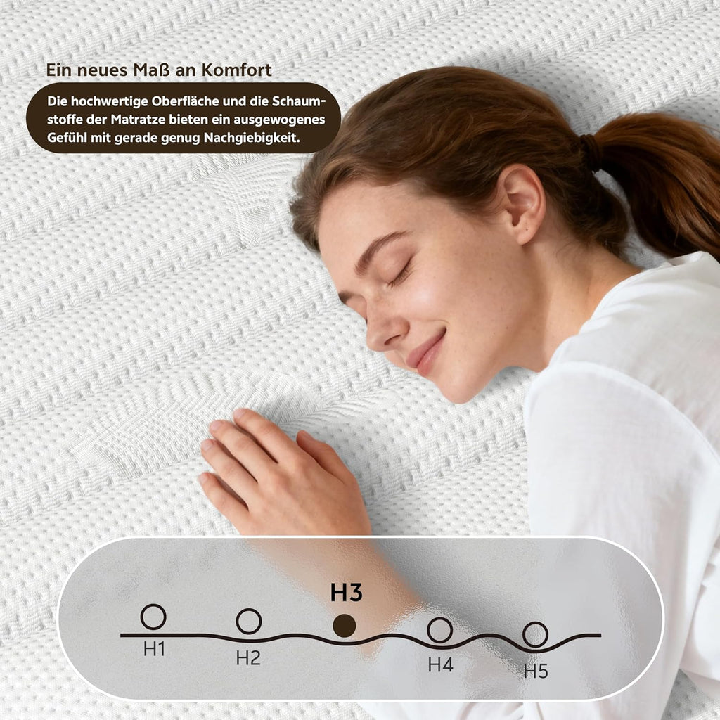 Matratze 140x200 Taschenfederkern Memory Foam 7 Zonen 25 cm H2 H3 OEKO-TEX Hybrid Kaltschaum Bettmatratze