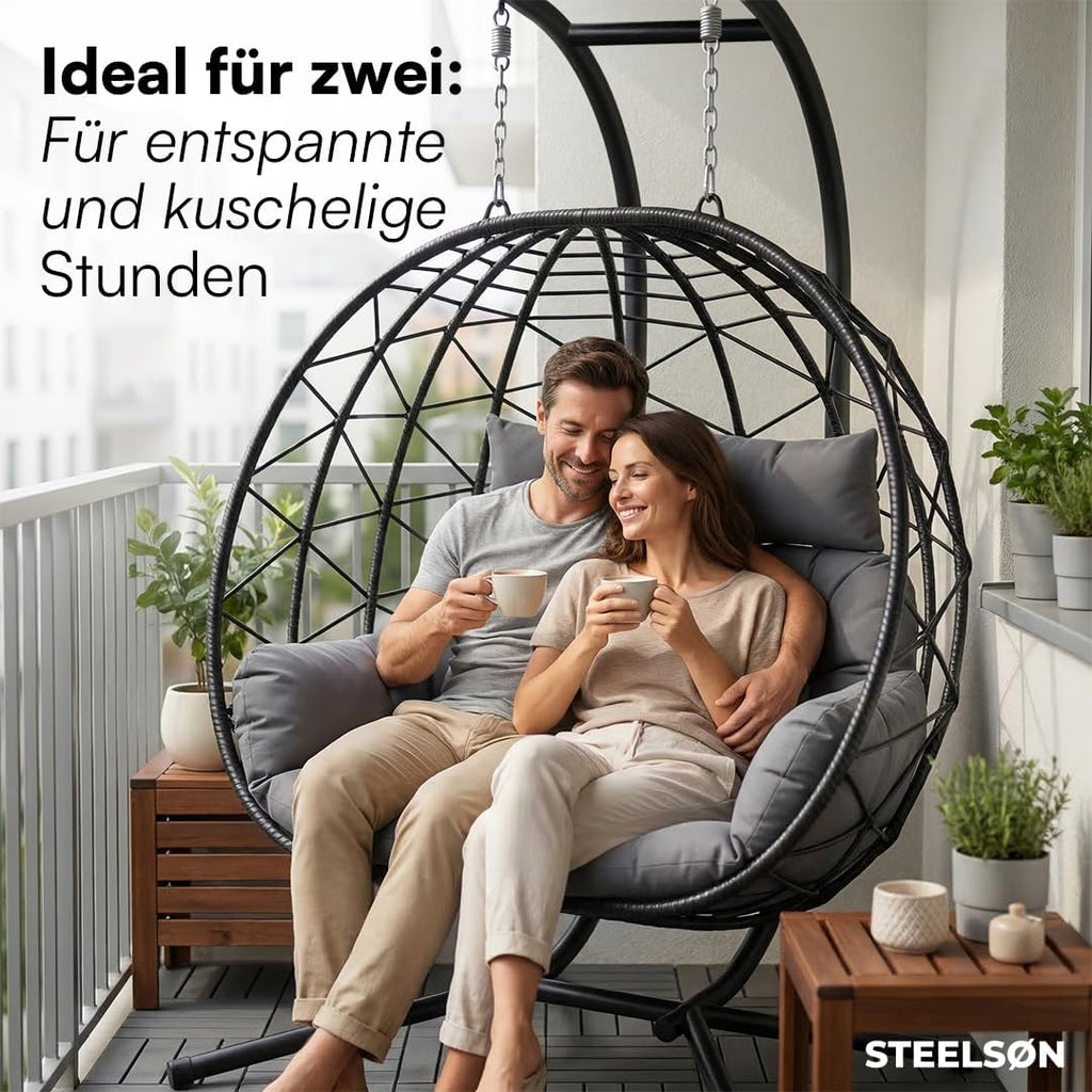 Hängesessel für 2 Personen P-SS-0063-18-01 XXL Hängestuhl mit Gestell und Sitzpolster höhenverstellbar faltbar bis 220 kg