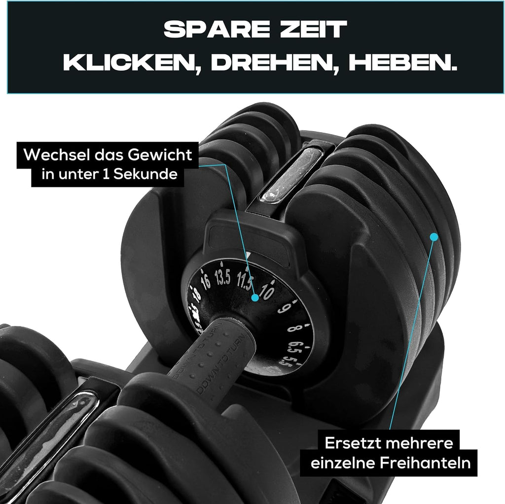 Verstellbare Kurzhanteln 15-in-1 24 kg Paar einstellbares Gewicht 2,5 bis 24 kg Schnellverstellung rutschfester Griff