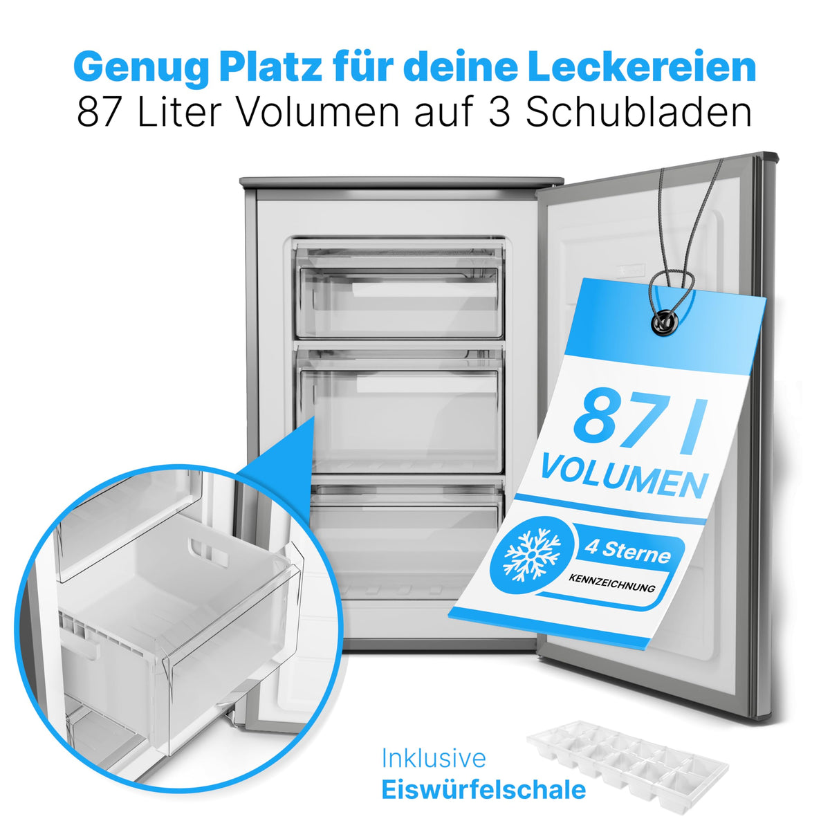 Gefrierschrank GS 7253 87 L 3 Gefrierschubladen 4-Sterne-Gefrierfach bis -18 °C wechselbarer Türanschlag