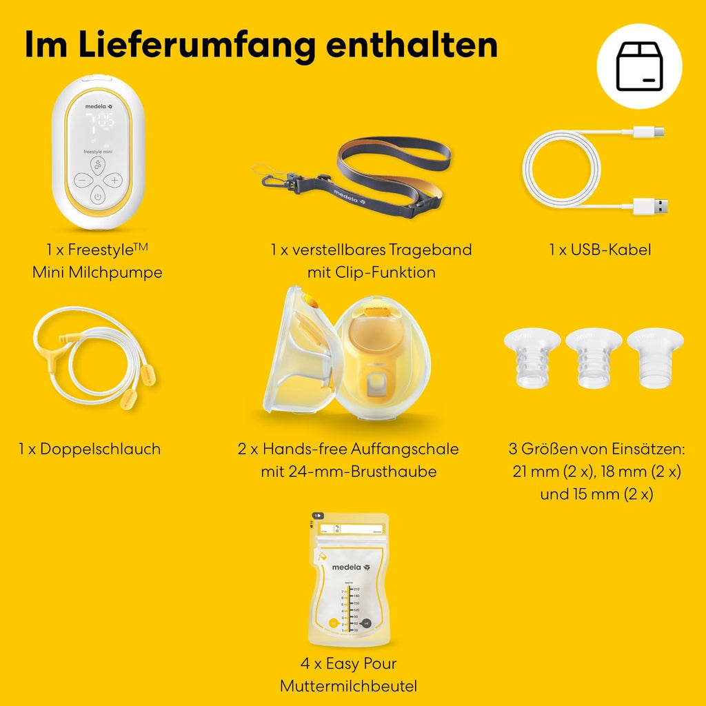 Freestyle Mini Hands-free elektrische Doppelmilchpumpe tragbar mit Auffangschalen wiederaufladbarem Akku und USB-C
