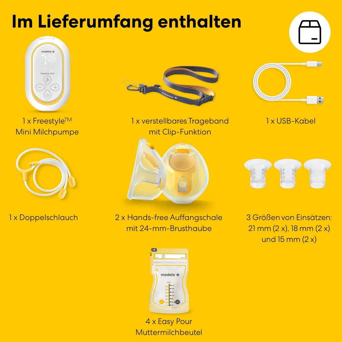 Freestyle Mini Hands-free elektrische Doppelmilchpumpe tragbar mit Auffangschalen wiederaufladbarem Akku und USB-C