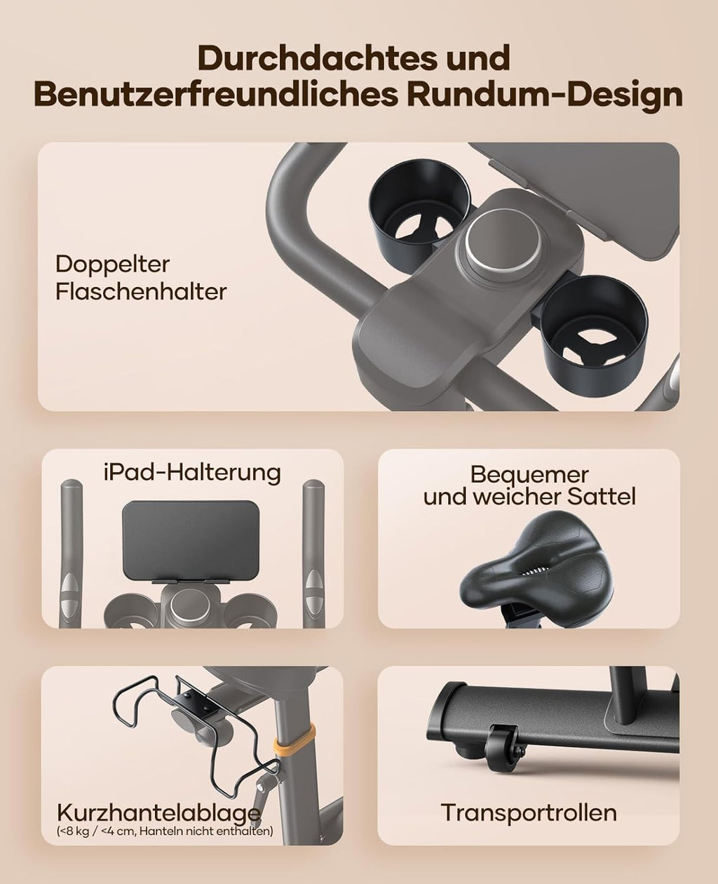 Heimtrainer Fahrrad TEB5 mit 32-stufigem Magnetwiderstand LED-Touchmonitor App-Anbindung Herzfrequenzmessung 150 kg