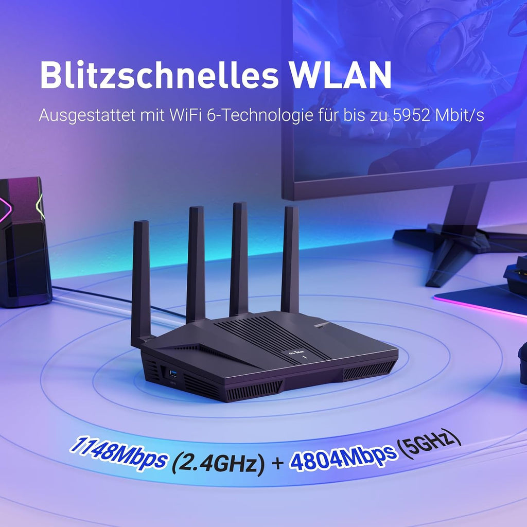 WiFi 6 Router GL-MT6000 Flint 2 2x2.5G Multi-Gig Ports 4x1G Ethernet OpenVPN WireGuard 802.11ax Dualband