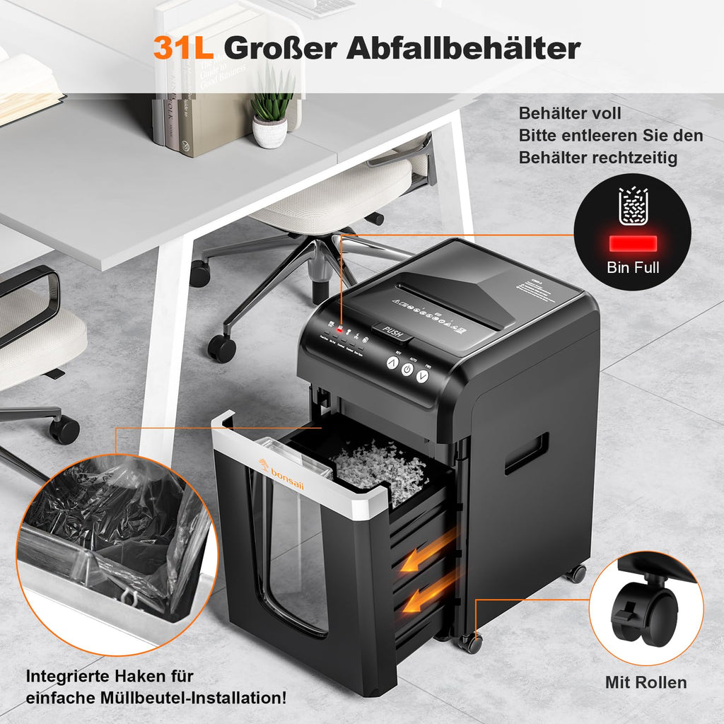 Aktenvernichter C283 Auto-Feed 200 Blatt P-4 Mikroschnitt 60 Min Dauerbetrieb 31 L Behälter 58 dB