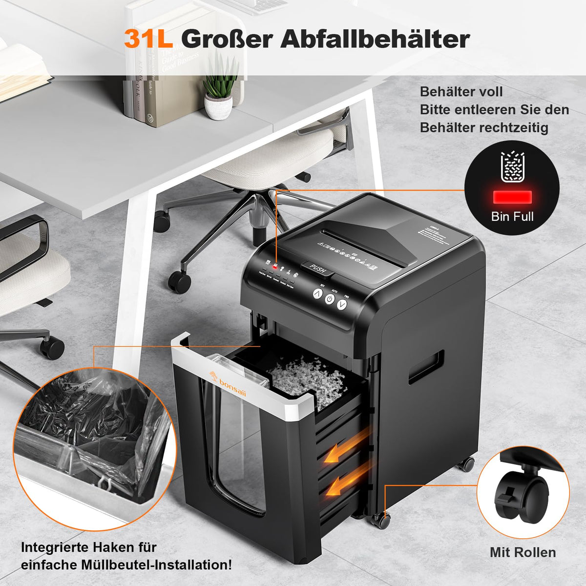 Aktenvernichter C283 Auto-Feed 200 Blatt P-4 Mikroschnitt 60 Min Dauerbetrieb 31 L Behälter 58 dB