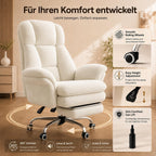 Bürostuhl mit Fußstütze verstellbare Rückenlehne 135° breiter Sitz Teddy-Stoff Drehstuhl für Home Office Lesen Entspannen