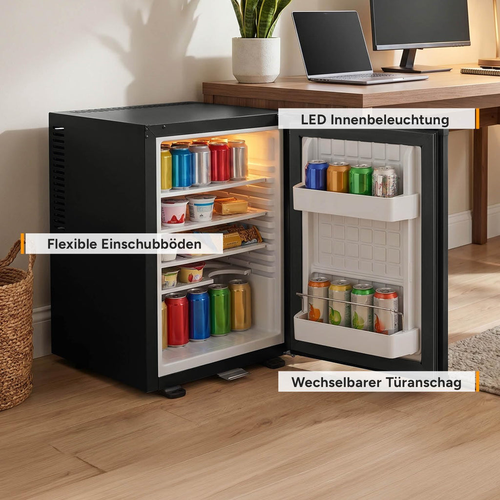 Mini Kühlschrank 40L kompakt abschließbar wechselbarer Türanschlag Innenbeleuchtung freistehend FA-5172 schwarz