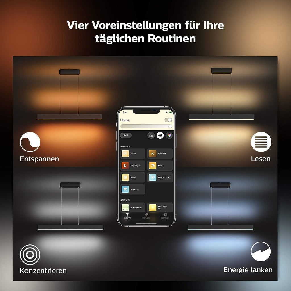 LED Pendelleuchte Ensis 5500 lm 79 W dimmbar mit 16 Mio. Farben App- und Sprachsteuerung Schwarz