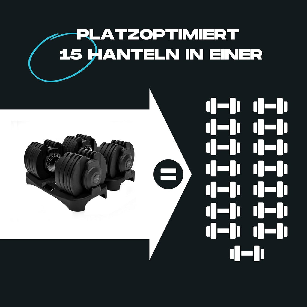 Verstellbare Kurzhanteln 15-in-1 24 kg Paar einstellbares Gewicht 2,5 bis 24 kg Schnellverstellung rutschfester Griff