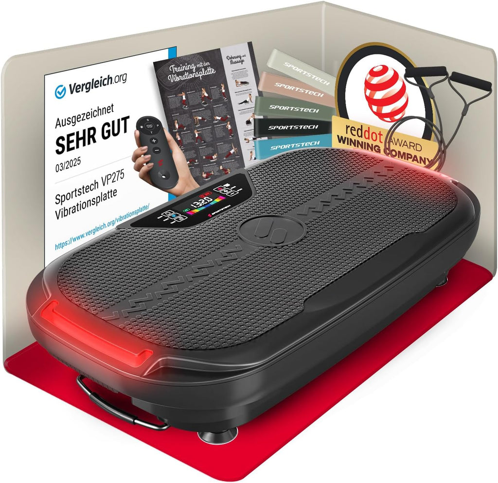 Vibrationsplatte VP275 3D mit 99 Intensitätsstufen LED Display App Steuerung Trainingsbändern und 120 kg Belastbarkeit