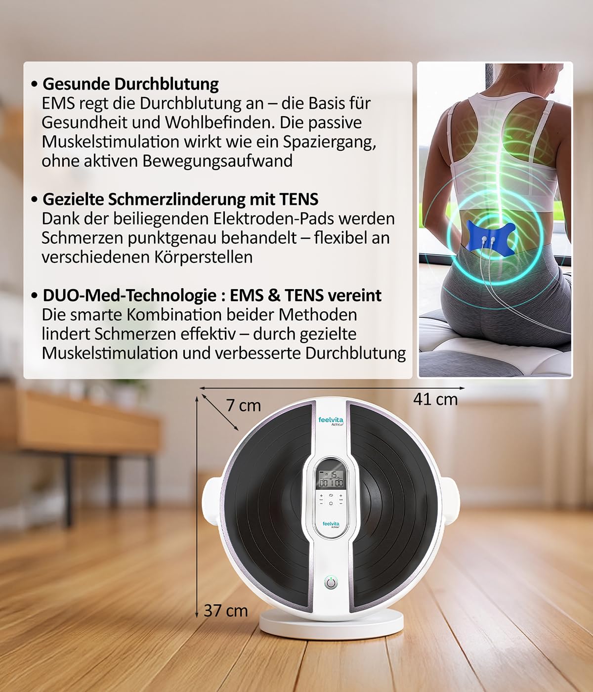 Feelvita Acticur EMS TENS Durchblutungsstimulator für Füße Beine und Knie 11-teilig mit 9 Programmen 20 Intensitätsstufen