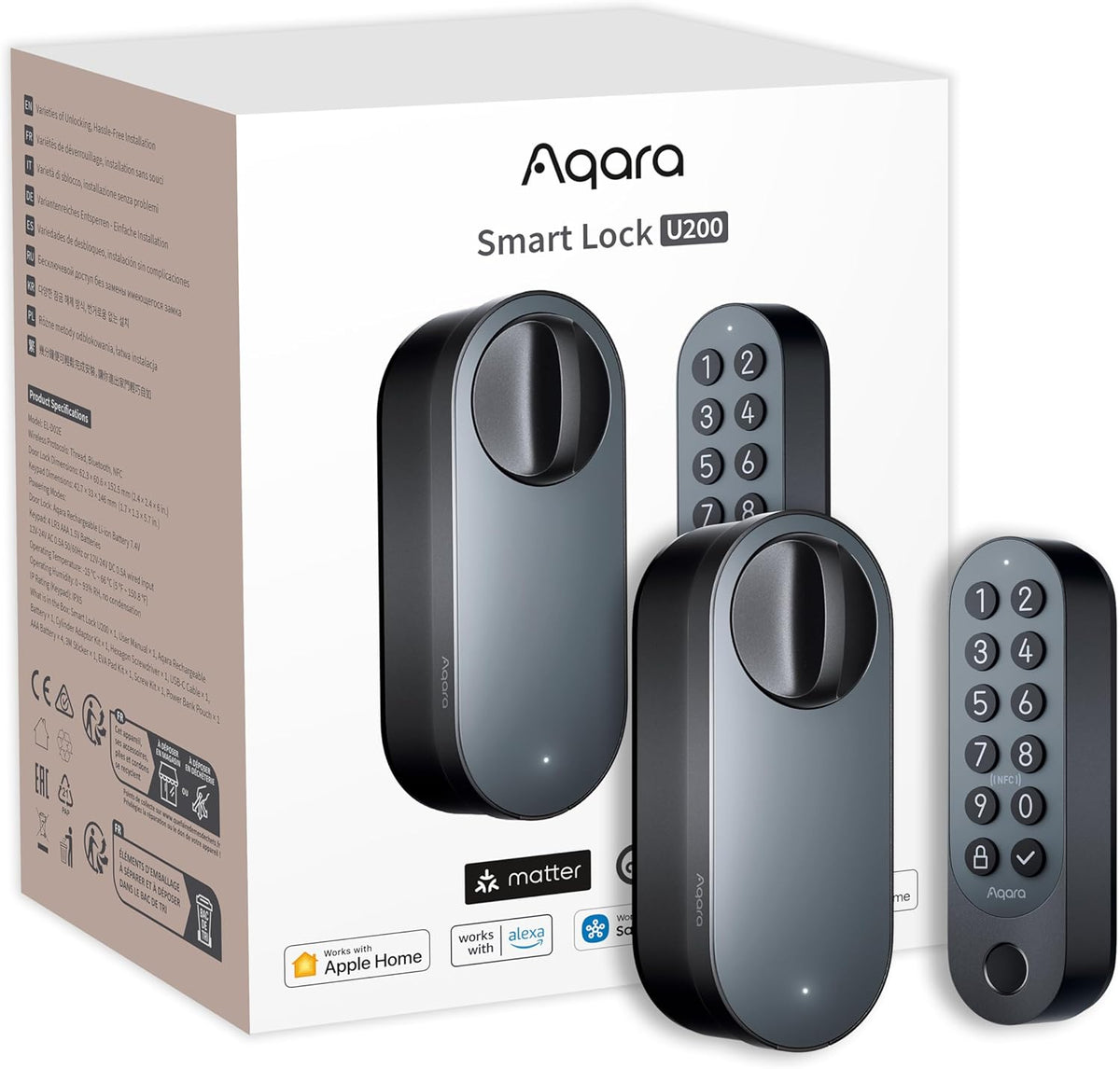 Smart Türschloss U200 mit Fingerabdruck Keypad Matter over Thread und Home Key Kompatibilität Schwarz