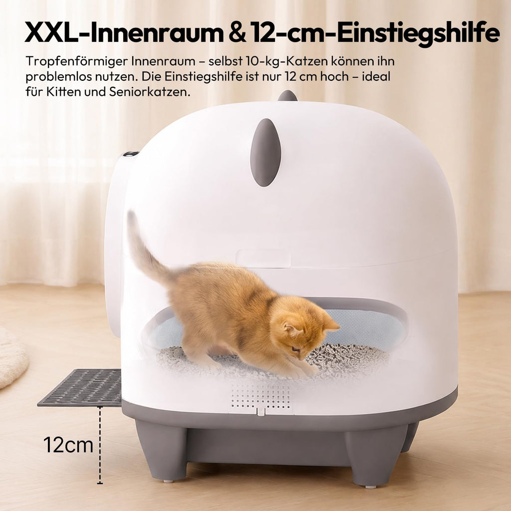 Automatische Katzentoilette 90L selbstreinigend mit App-Steuerung Sicherheitssensoren 8,5L Abfallbehälter für mehrere Katzen
