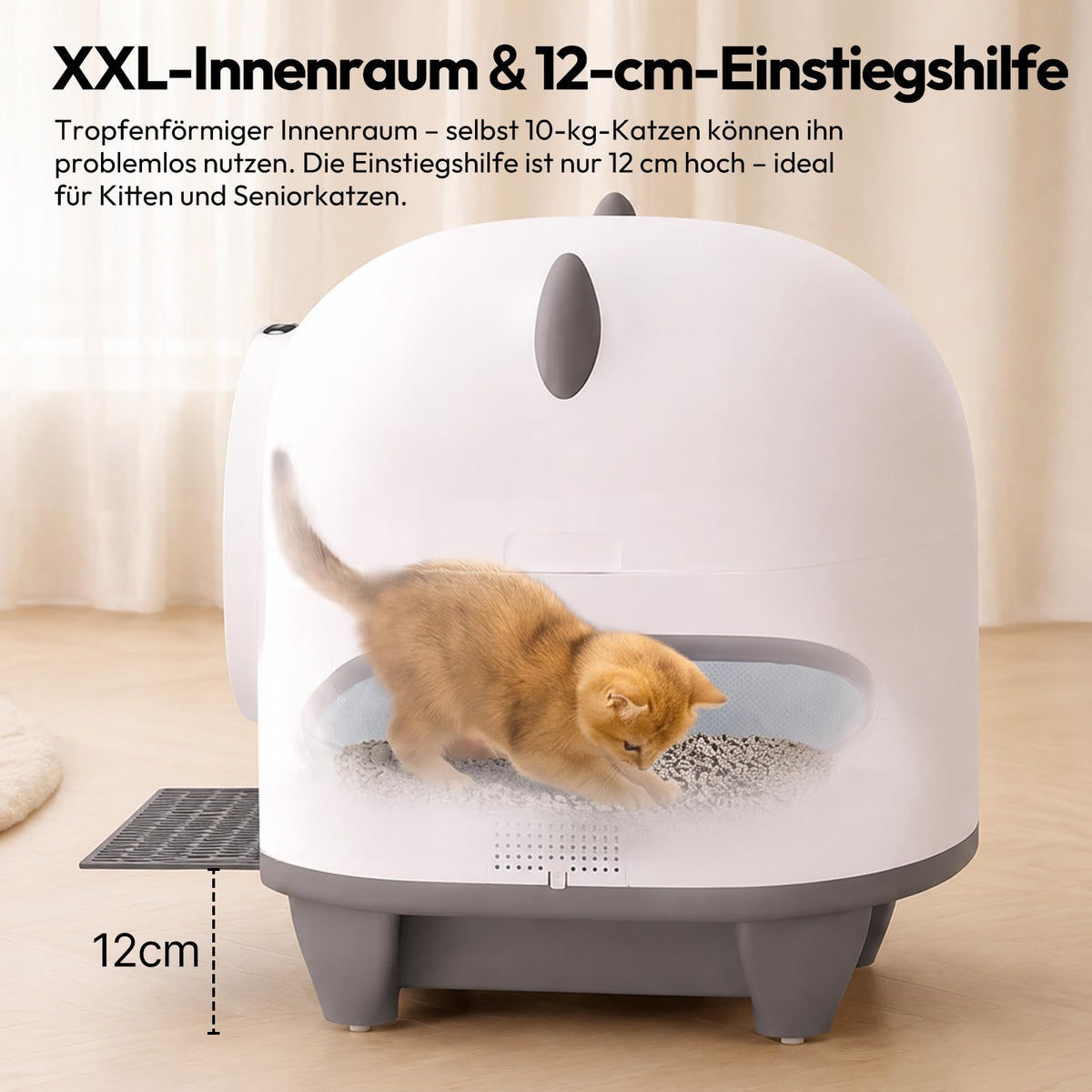 Automatische Katzentoilette 90L selbstreinigend mit App-Steuerung Sicherheitssensoren 8,5L Abfallbehälter für mehrere Katzen