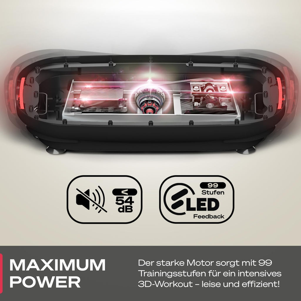 Vibrationsplatte VP275 3D mit 99 Intensitätsstufen LED Display App Steuerung Trainingsbändern und 120 kg Belastbarkeit