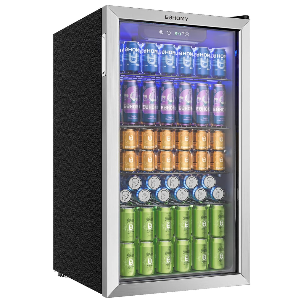 Getränkekühlschrank JC-90VEL-F 90L für 126 Dosen mit Glastür digitaler Temperaturregelung 4 verstellbaren Ablagen Silber