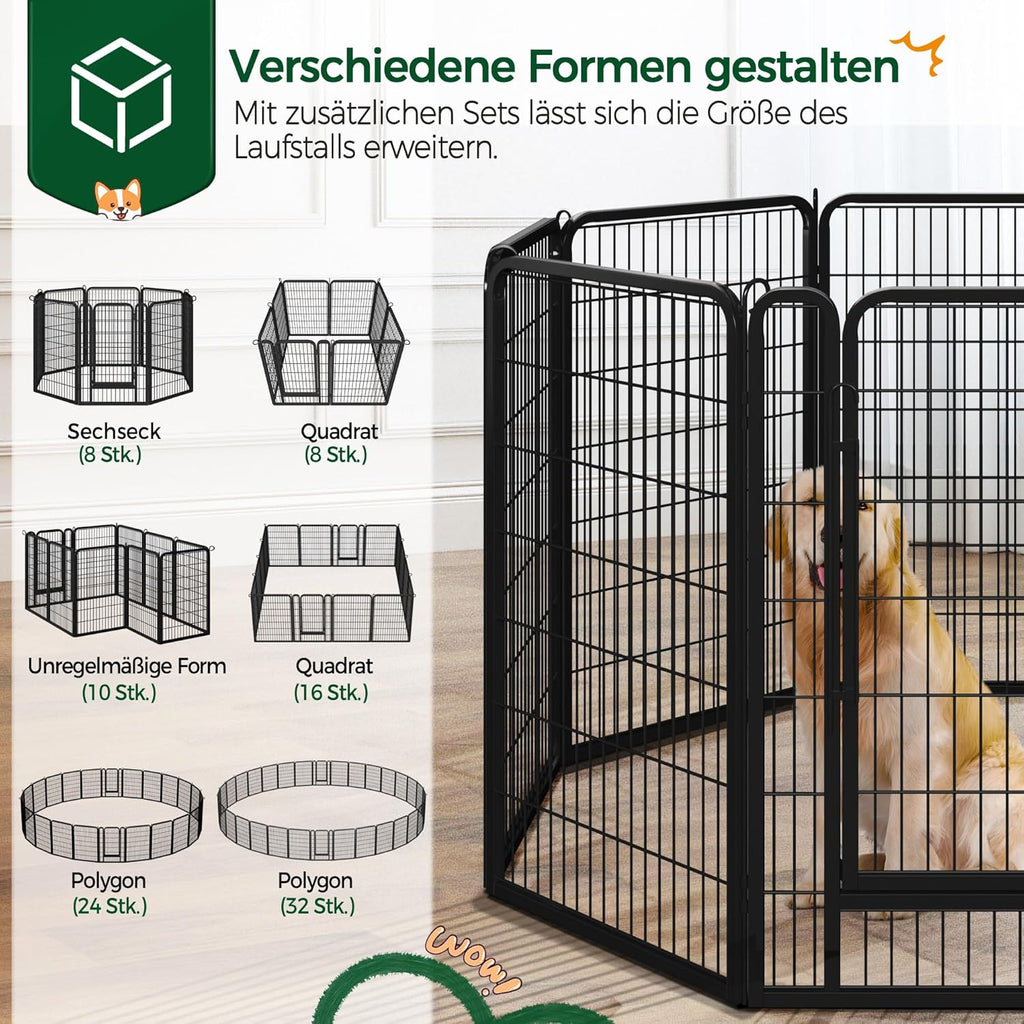 Welpenauslauf Metall 16-teilig 100 cm hoch 2 Türen Faltbar mit automatischer Verriegelung schwarz
