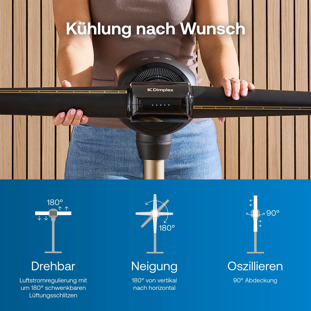 Flügelloser Standventilator FlexBlade 48 W mit 5 Stufen 36 dB 180° Luftauslässen 90° Oszillation 10-Stunden-Timer und Fernbedienung