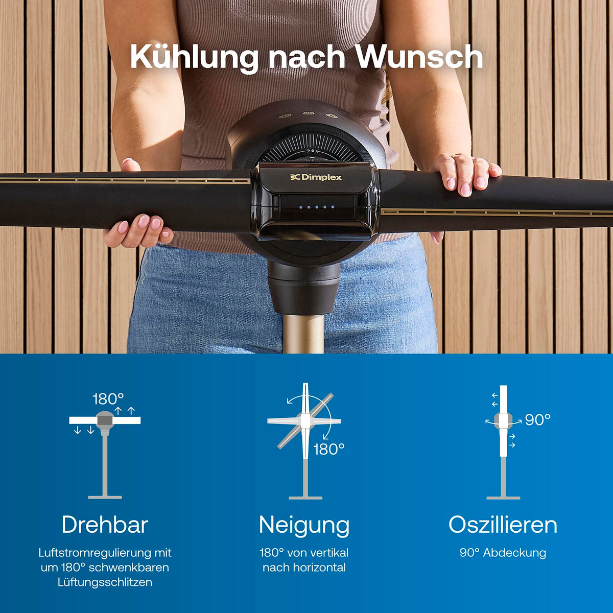 Flügelloser Standventilator FlexBlade 48 W mit 5 Stufen 36 dB 180° Luftauslässen 90° Oszillation 10-Stunden-Timer und Fernbedienung