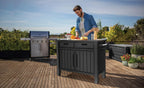 Grilltisch Beistelltisch XXL 22634 124x52x90 cm Kunstharz Holzoptik Outdoor Servicetisch mit Stauraum 2 Schubladen