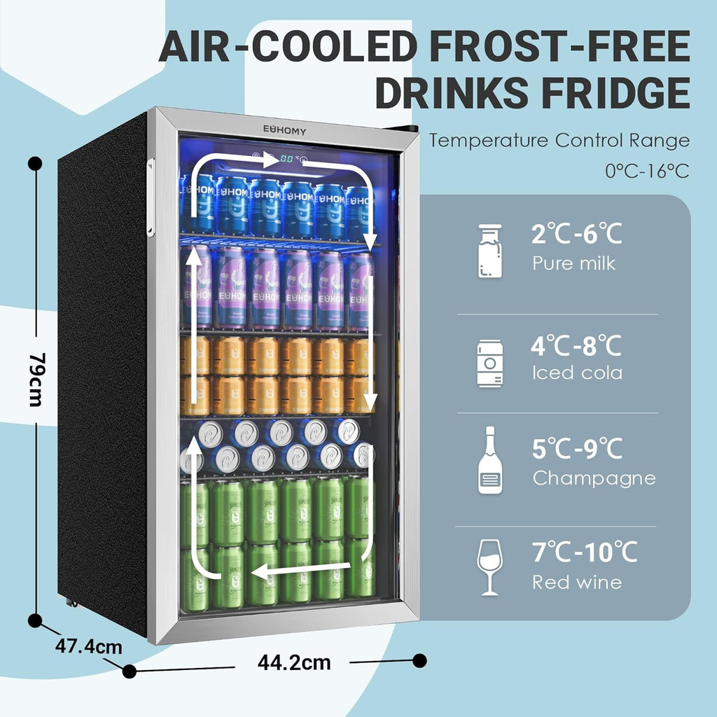 Getränkekühlschrank JC-90VEL-F 90L für 126 Dosen mit Glastür digitaler Temperaturregelung 4 verstellbaren Ablagen Silber
