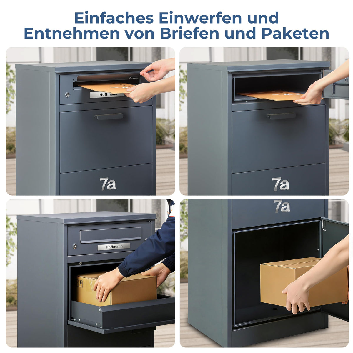 Paketbriefkasten mit Paketfach 85 l 112 x 50 x 39 cm verzinkter Stahl abschließbar freistehend mit 4 Schlüsseln Anthrazit