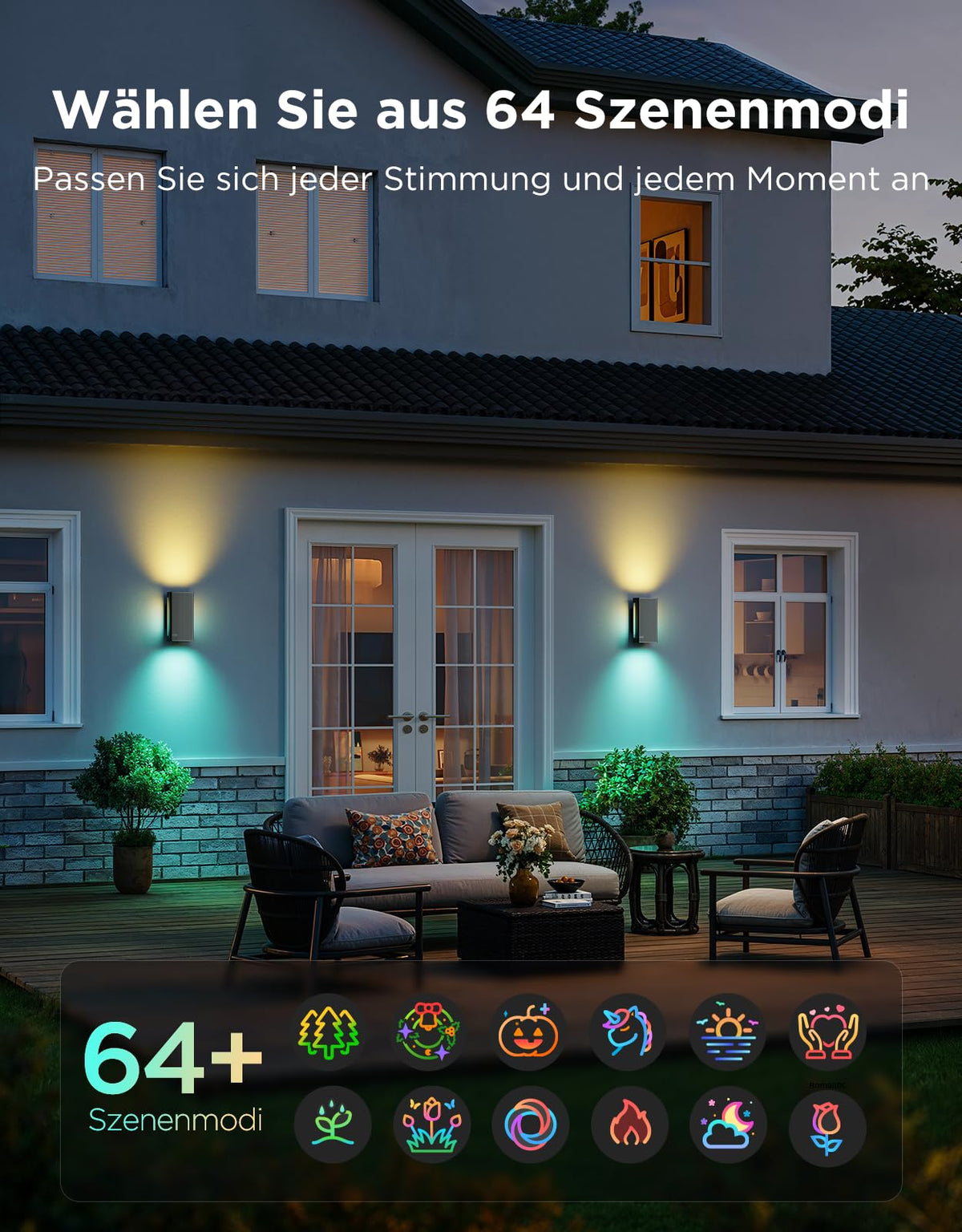 Outdoor UpDown LED Wandleuchten 2er Pack RGBICWW 1400 lm 2700K–6500K IP66 WLAN Bluetooth Matter kompatibel