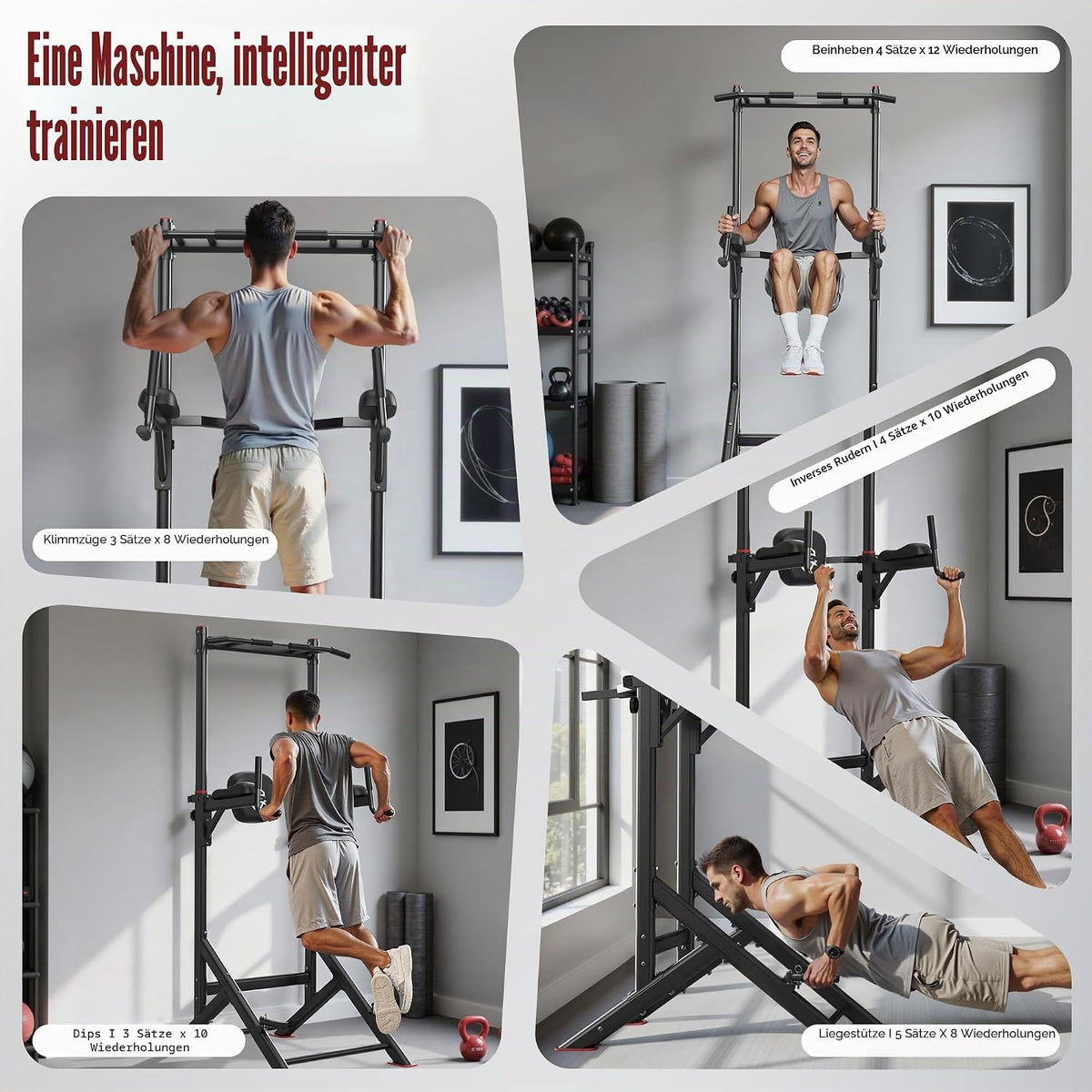 Kraftturm Power Tower Dip Station Klimmzugstation FB-20YTXS01 6-fach höhenverstellbar 204 kg Tragkraft Metall Heimtraining
