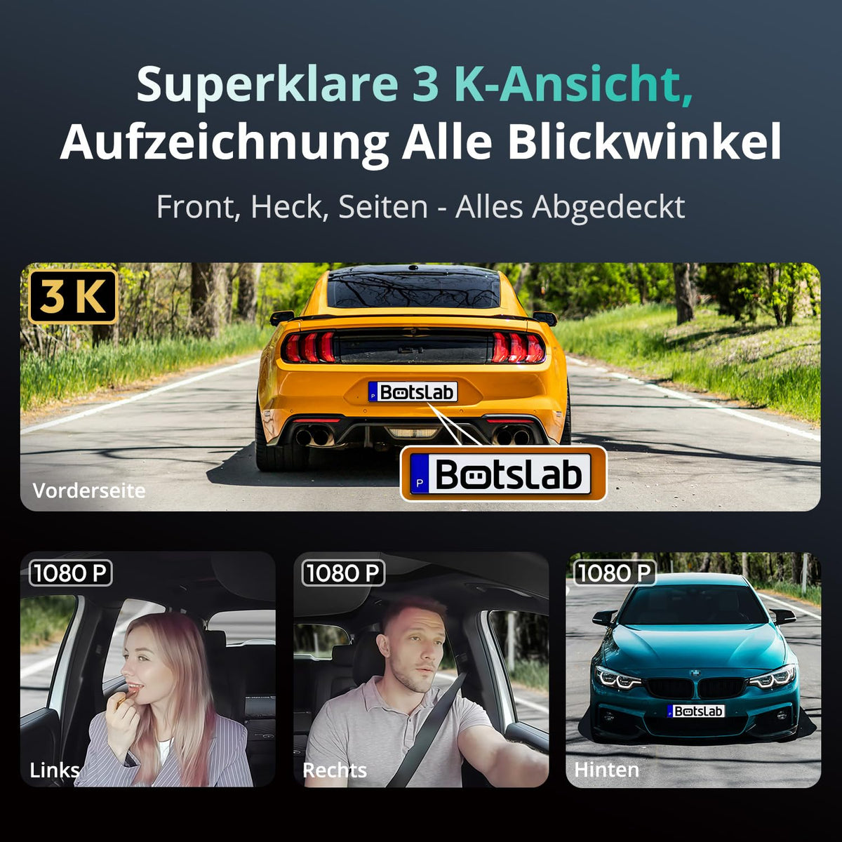 4 Kanal Dashcam G980H 3K vorne und 1080P hinten 560° 5,8GHz WLAN GPS 24h Parkmodus Nachtsicht 128GB SD-Karte Hardwire-Kit