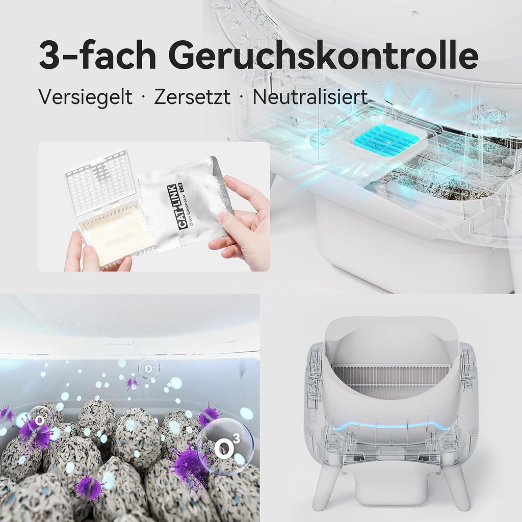 Selbstreinigende Katzentoilette XXL mit offenem Design 12L Abfallbehälter 5 GHz WLAN App-Steuerung für Mehrkatzenhaushalte Modell C08